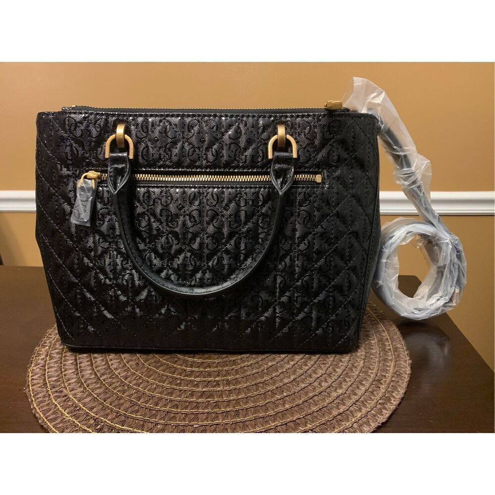 Guess Black Aveta Status Quilted Satchel Bag Handbag NEW - Picture 4 of 5